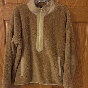 J. Crew Tan Teddy Jacket with Neon Accents